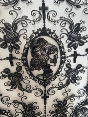 55 Inch Lace Fabric Soft Black Skull Cut by the yard, (1 Yard)