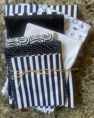 Lot Of 5 Black & White Fabrics Plus 3 FQ -Rock Carved Men- Approx 4 1/2 Yards