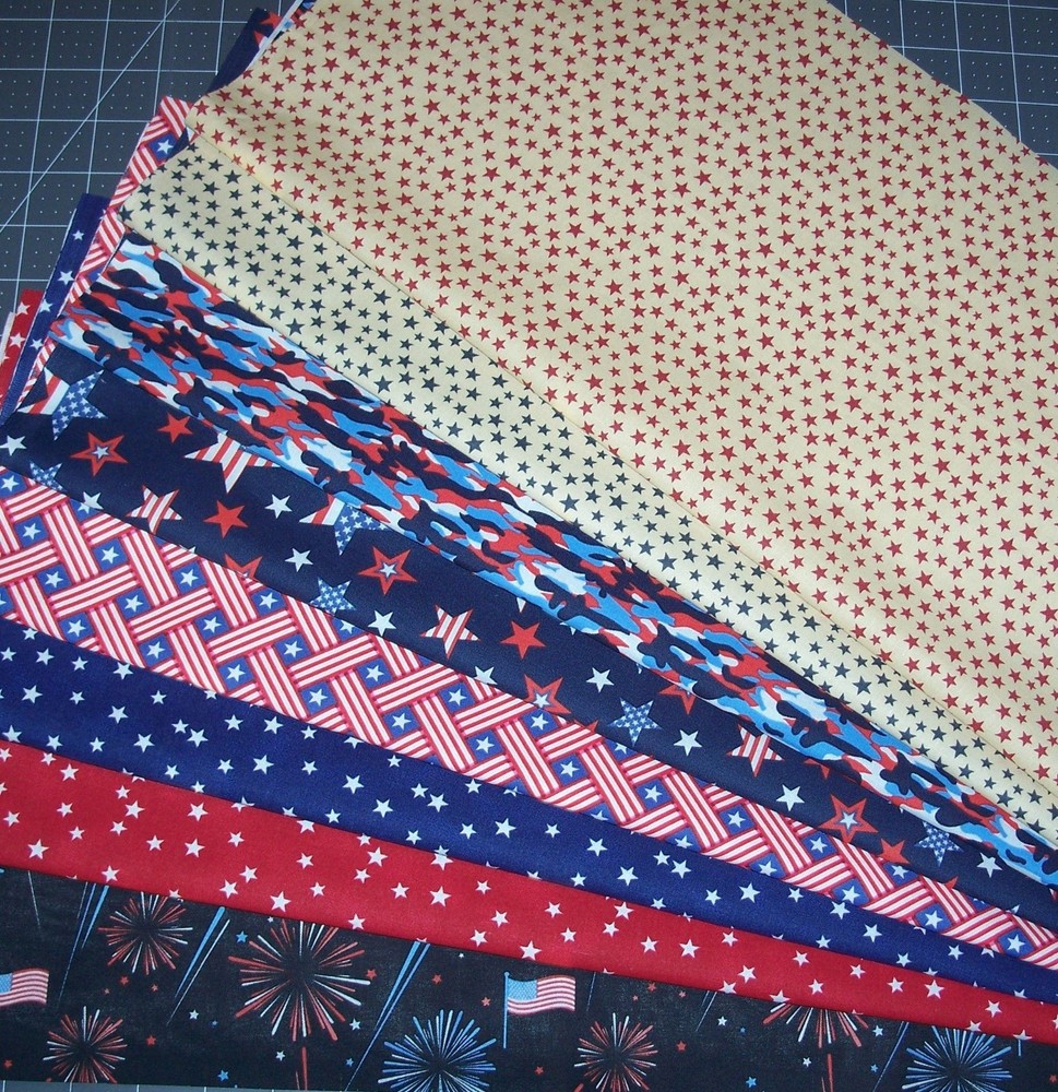 8 Patriotic Fat Quarters Bundle Fabric American Red White Blue Precut Cotton