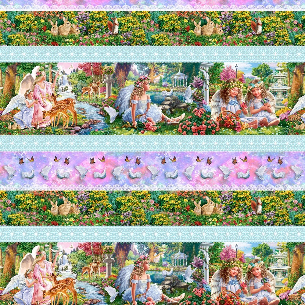 Angels Border Stripe Fabric by Sykel BTY 43″ Wide
