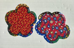 Fabric Cotton Red Blue Yellow Large Flowers 7 1/4″ L x 6 3/4″ W Quilt Sewing