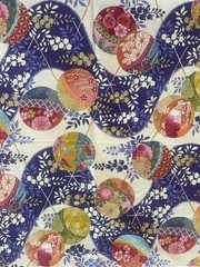 Fabric Remnant 19×46 Colorful Asian Vibe Ball Ornament Swoosh Floral Heart