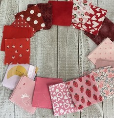 Cotton Fabric 98 Precut 2.5” Squares Red Pink White Green 🍓 Floral