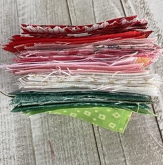 Cotton Fabric 98 Precut 2.5” Squares Red Pink White Green 🍓 Floral