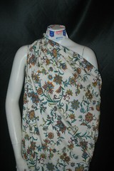 Linen Rayon Spandex Knit Jersey fabric Printed oatmeal Teal/Mauve/Orange floral