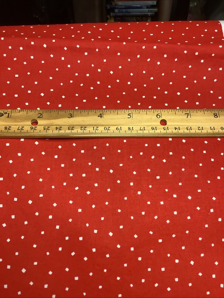 2002 Red Cotton W/ White Confetti Scattered Fabric By Spectrix 1 Yard X 45”