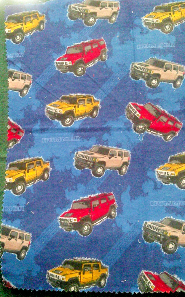 Fabric Kaufmann “Hummer” 14″ Square Red Yellow Gray Hummers $2.50 & $2 USPS