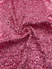 Pink Pleated Stretch Satin Ruffle lace Trim with Hologram Sequin fabric 24″