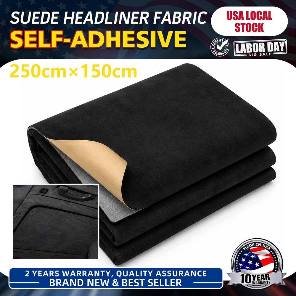Black Suede Headliner Fabric w Adhwsive for Car Auto Headliner & Trim 98″ × 60″