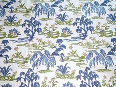 4 Yards Premier Prints Meadow-Slub Linen White Printed Drapery Fabric in Bermuda