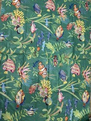 Vtg P Kaufmann Boblyn Austin Tropical Fish Fabric 2 Cut Remnants Ea. 37″x54