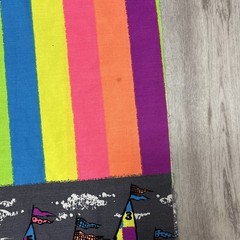 Vintage Neon WIndsurfer Border Print Fabric Cotton Midweight 1.3yd 80s Rave