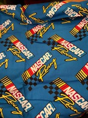 Cotton Retro Nascar Racing Logos Sports Blue Fabric Print 30″ x 42″