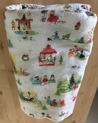 Christmas Fabric 8 Yards Snowmen Skiers Angels White Cotton Flannel Vintage