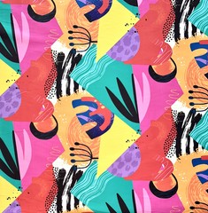 African Stretch Cotton Satin Fabric- Teal, Pink, Orange “Happy Hour”, Per Yard
