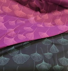 Teal Gingko Leaves on Navy OEKO-TEX Cotton Jersey Knit – Europe! Also in Pink!