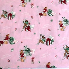 ALEXANDER HENRY Fabric FOR YOU Christmas Pin-up girls Santa Baby Pink 2019 BTY