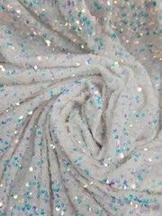 White Velvet Clear Iridescent Sequin Fabric By Yard Shine Sparkle Fashion Stretc