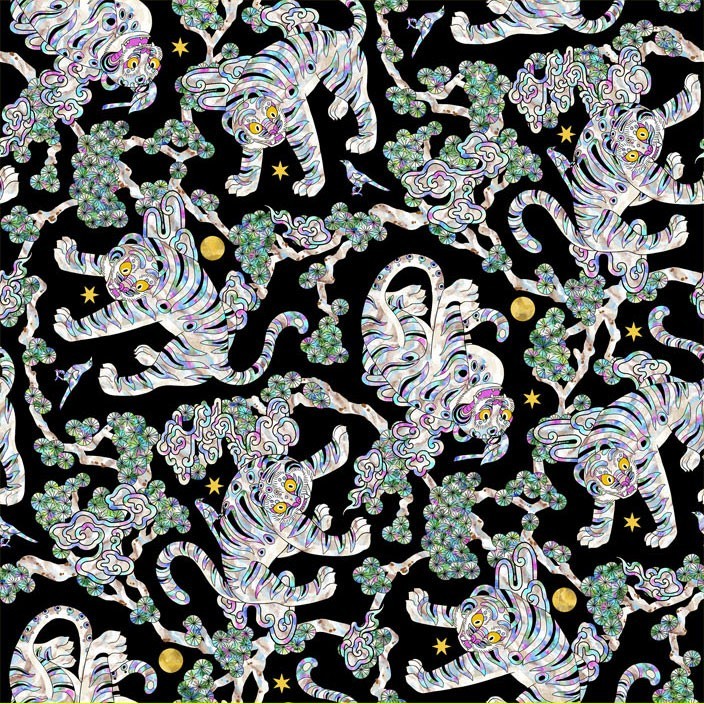 Korean Traditional Magpie Tiger Jagae Color Patterned Fabric made in Korea BTHY