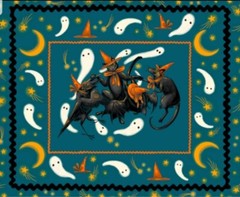Free Spirit – Halloween Dance Quilting Fabric Panel – Skeleton💀, Ghost👻, Cat🐱