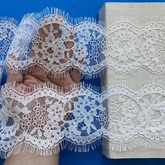 3 Yards Bright White Eyelash French Lace Trim for Sewing/Crafts/Bridal/3.5″ Wide