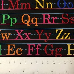 1/2 Metre Alphabet Multicolour on Black Novelty Cotton Sewing Fabric