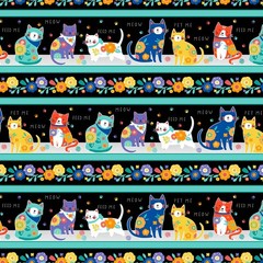Feline Drive Fabric FE-LINE FRISKY Border Stripe Multi – Sold by the Yard