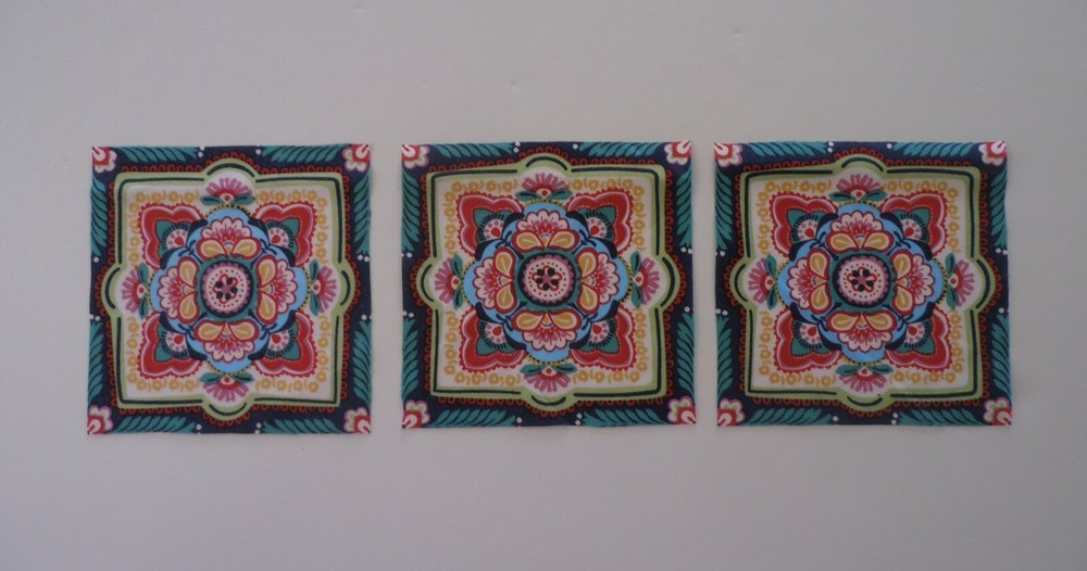 Fabric 3 Cut Squares, Panels – Floral Design – Multi Colors – Sew Quilt Crafts