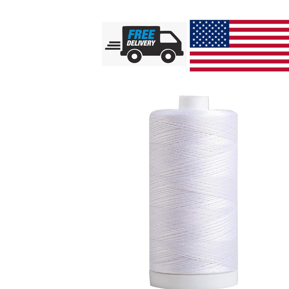 White 100 Cotton Thread 1200 Yard Spool 50 Weight for Sewing Quilting Crafting