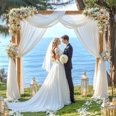 White Wedding Arch Draping Fabric, 2 Packs 29″ X 20FT Sheer Fabric Arch Drapery