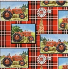 Red Tractor Plaid Farm – David Textiles Cotton Fabric (0.5 Yard, Pre-Cut)