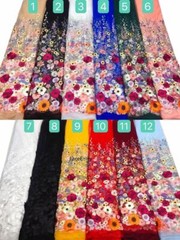 3d colorful flower Applique embroidery Lace Fabric For Wedding Dress