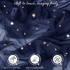 Horbaunal Navy Blue Glitter Tulle Fabric Rolls 54 1 Yard, Blue-star&moon