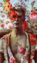 Handmade 7×10 David Bowie with Flower Fan Art Collage Cotton Fabric Block