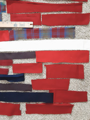LOT OF APPROX. 43 WOOL / WOOL BLEND FABRIC PIECES / STRIPS