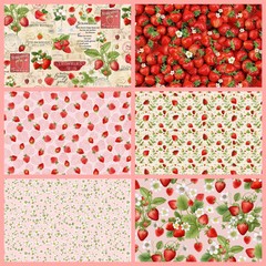 Timeless Treasures Berry Sweet Red Strawberry Border Stripe Fabric by the Yard