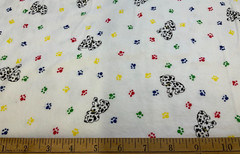 JOANN FABRICS – PUPPIES & PAW PRINTS ON WHITE COTTON FLANNEL, 41″ W- BY THE YARD