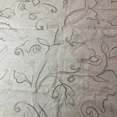 VTG Hand-Printed Crewel Fabric Sample Linen Rayon Blend Smithson Inc 35” X 26”