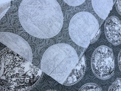 Toile Medallion Fabric 45×39 Black Gray Green French Country Lightweight Cotton