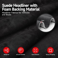 Suede Auto Headliner Fabric 54 L × 60 W with Foam Backing – Black Interior Repla
