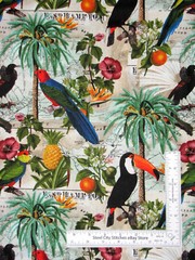 Flowers Birds Fabric Vintage Vacation Parrots Cotton David Textiles By The Yard
