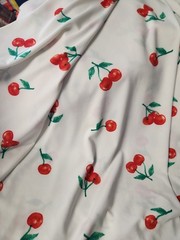 Red Cherries On White PolySpandex 4 Way Stretch 60 wide clothing fabric