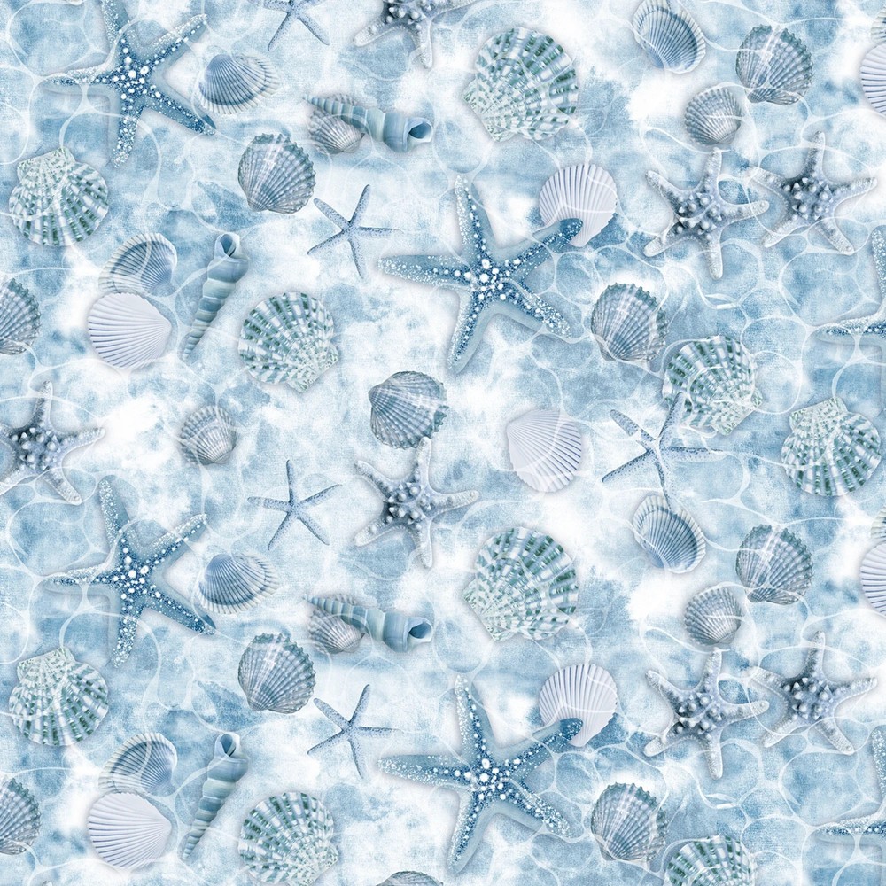 Tossed Starfish and Shells Let Your Light Shine Timeless Treasures Quilt Fabric