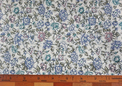 1 Yard Vintage Marcus Brothers Fabric Purple Blue Green Floral on White 44″ W