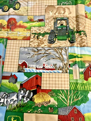 VTG John Deere TRACTORS Barns Farms & Equipment Logo &Tan Plaid Patches BTFQ