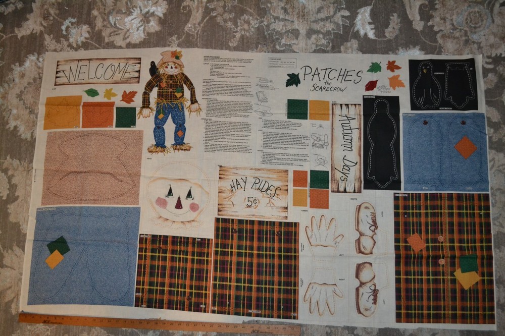 Cotton fabric panel, Halloween Patch the Scarecrow cut & sew print, 60″ x 35″