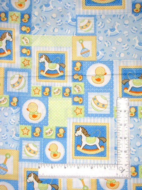 Nursery Baby Fabric By The Yard 44″W Cotton Rocking Horse Duck Blue Yellow
