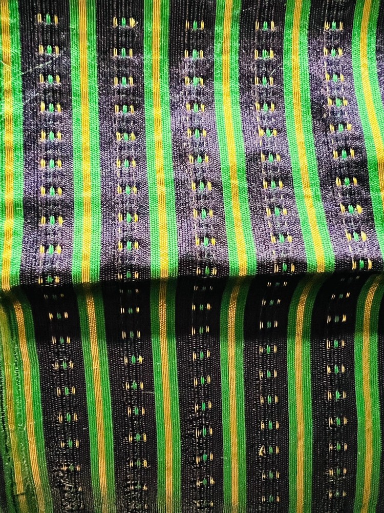 JACQUARD BROCADE FABRIC-saree SARI blouse piece-NAVY gree Golden 36″X29″-striped