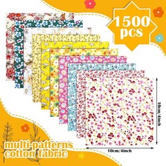 Prebound 1500 Pcs 4 x 4 Inches Cotton Fabric Squares Pre-Cut Quilt Squares Fl…