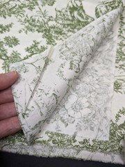 Vintage Green Cotton Toile French Provencial Country Cottage Print Fabric 5 Yard